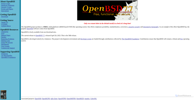 Security scan screenshot of https://www.openbsd.org/