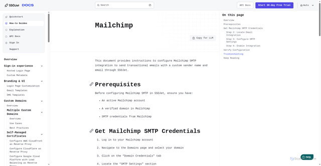 Security scan screenshot of https://ssojet-docs.pages.dev/en/how-to-guides/integrations/email/mailchimp/
