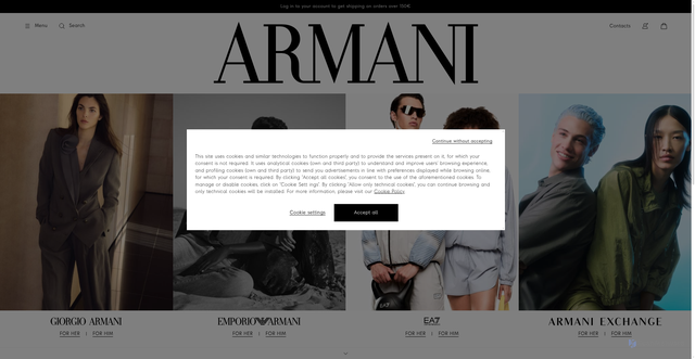 Security scan screenshot of https://www.armani.com