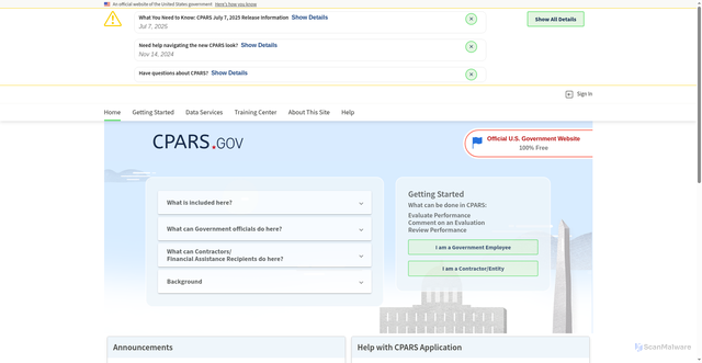 Security scan screenshot of https://cpars.gov/