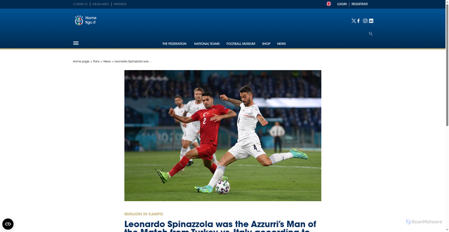 Security scan screenshot of https://www.figc.it/en/fans/news/leonardo-spinazzola-was-the-azzurris-man-of-the-match-from-turkey-vs-italy-according-to-the-fans-kd5ex80z