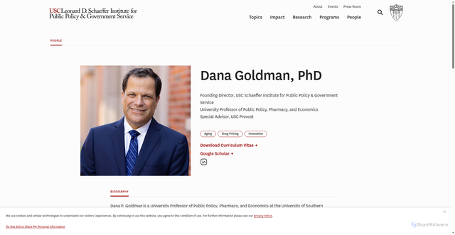 Security scan screenshot of https://schaeffer.usc.edu/people/dana-goldman-ph-d/