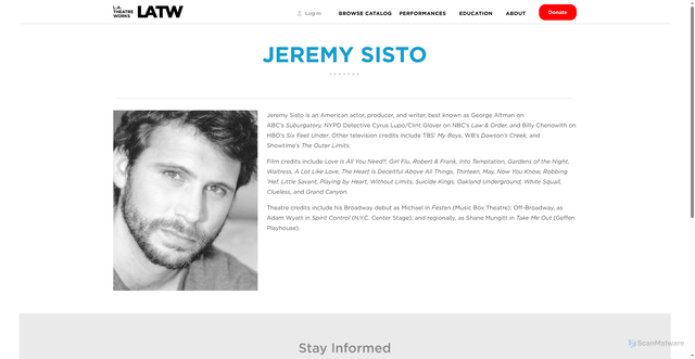 Security scan screenshot of https://latw.org/artist-public-profile/jeremy-sisto