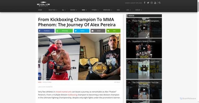 Security scan screenshot of https://evolve-mma.com/blog/from-kickboxing-champion-to-mma-phenom-the-journey-of-alex-pereira/