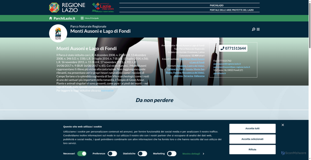 Security scan screenshot of https://www.parchilazio.it/montiausoni
