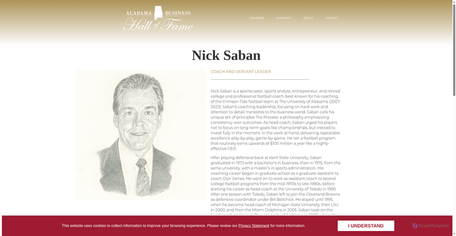 Security scan screenshot of https://abhof.culverhouse.ua.edu/member/nick-saban/