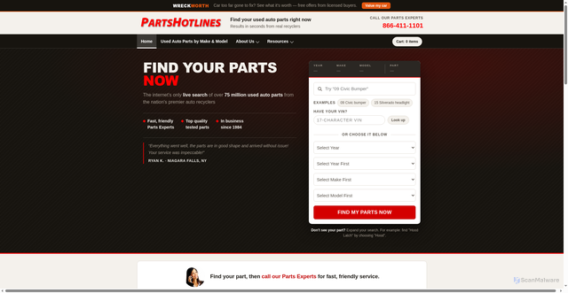 Security scan screenshot of https://partshotlines.com