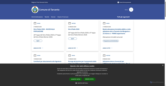 Security scan screenshot of https://www.comune.tarcento.ud.it