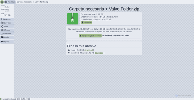 Security scan screenshot of https://pixeldrain.com/u/osM5vQWA