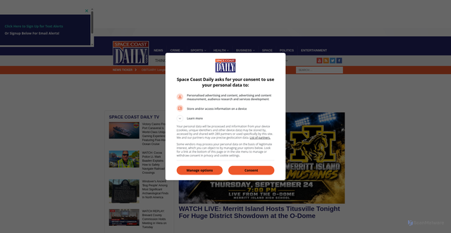 Security scan screenshot of https://spacecoastdaily.com