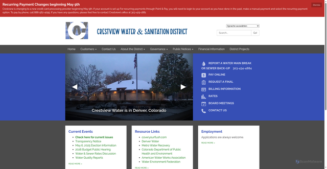 Security scan screenshot of https://www.crestviewwatercolorado.gov/