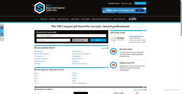 Security scan screenshot of https://securityclearedjobs.com