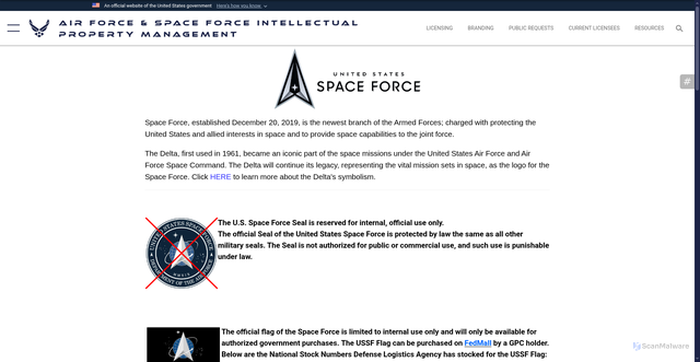 Security scan screenshot of https://www.trademark.af.mil/Branding/Space-Force/