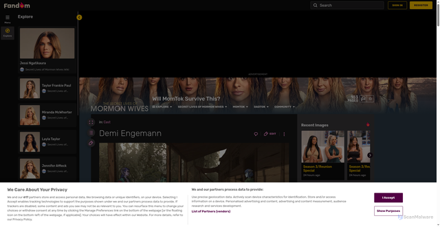 Security scan screenshot of https://secretlivesofmormonwives.fandom.com/wiki/Demi_Engemann