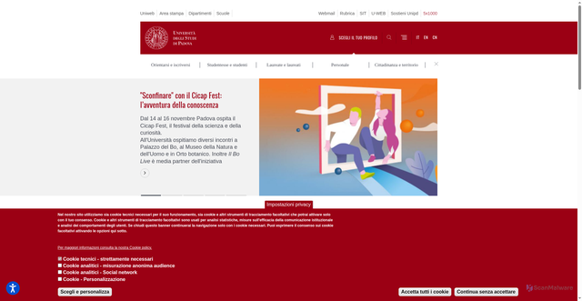 Security scan screenshot of https://www.unipd.it/