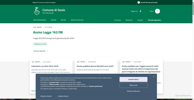 Security scan screenshot of https://comune.seulo.nu.it/