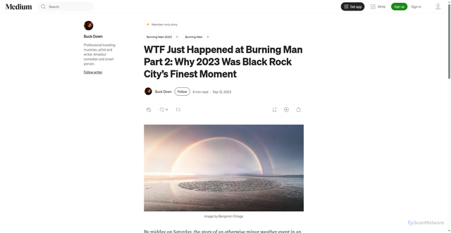 Security scan screenshot of https://buckdown.medium.com/wtf-just-happened-at-burning-man-part-2-why-2023-was-black-rock-citys-finest-moment-6cd0b62d7cbc