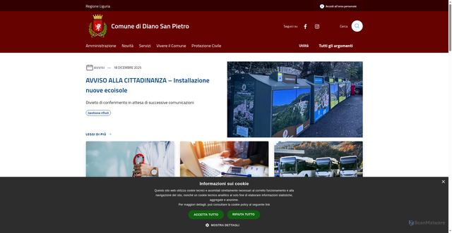 Security scan screenshot of https://www.comune.dianosanpietro.im.it/it