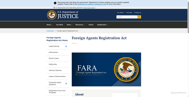 Security scan screenshot of https://www.justice.gov/nsd-fara