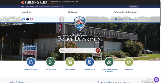 Security scan screenshot of https://southamptontownnypolice.gov/