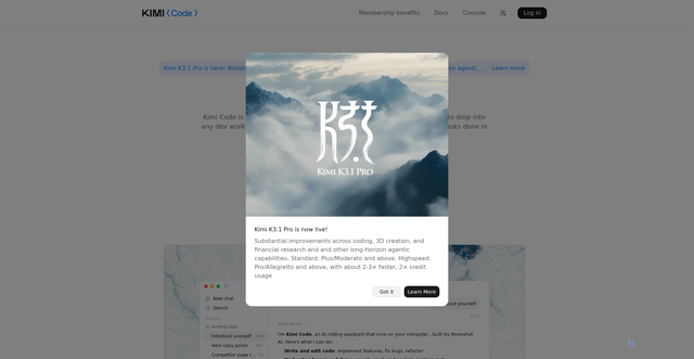 Security scan screenshot of https://www.kimi.ai/code/en