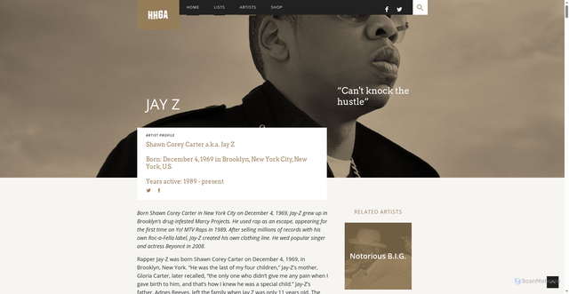 Security scan screenshot of http://hiphopgoldenage.com/artists/jay-z/