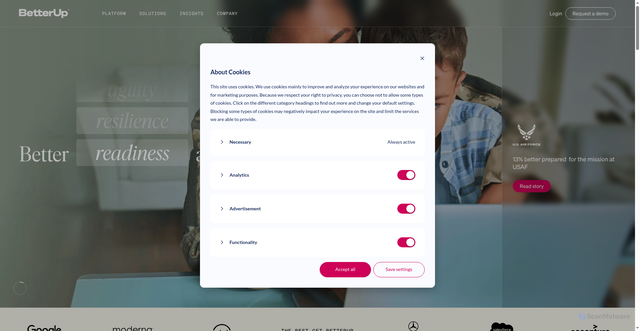 Security scan screenshot of https://betterup.com