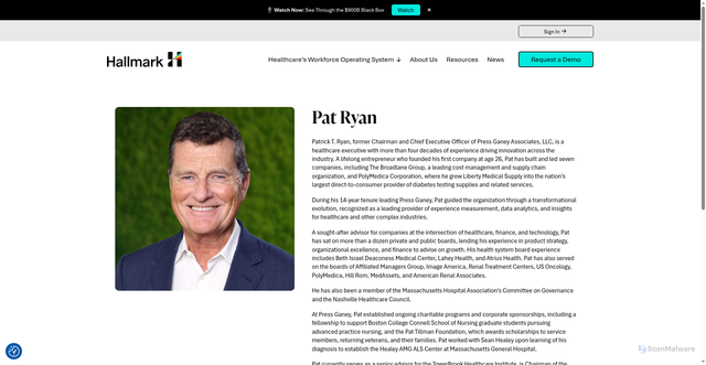 Security scan screenshot of https://www.hallmarkhcs.com/leadership/pat-ryan/