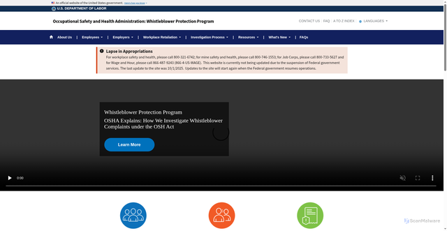 Security scan screenshot of https://www.whistleblowers.gov/