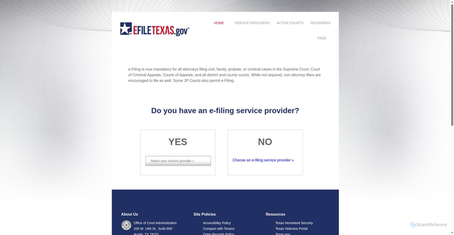 Security scan screenshot of https://efiletexas.gov/