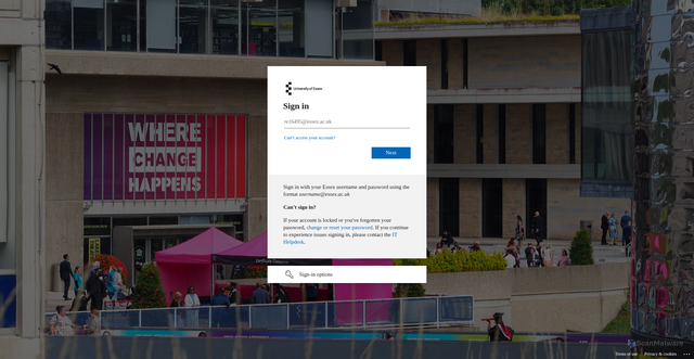 Security scan screenshot of https://uniessexlib.idm.oclc.org