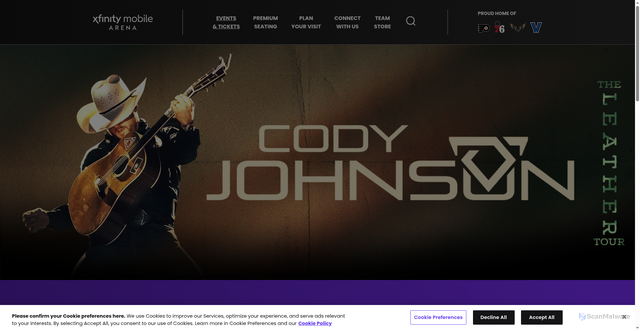 Security scan screenshot of https://www.xfinitymobilearena.com/events/detail/cody-johnson-11-15