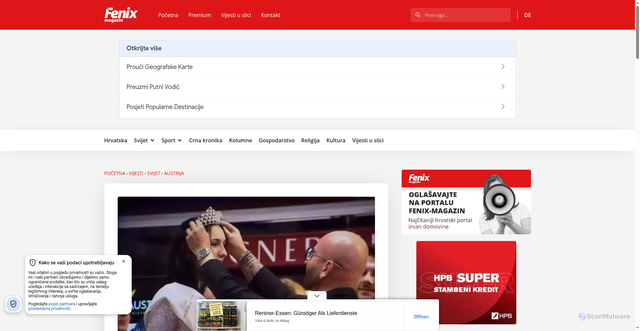 Security scan screenshot of https://fenix-magazin.de/sluzbeno-najljepsa-miss-beca-2024-je-tamnokosa-ljepotica-kojoj-su-roditelji-iz-bosanske-posavine/