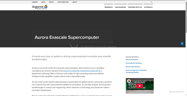 Security scan screenshot of https://www.anl.gov/aurora