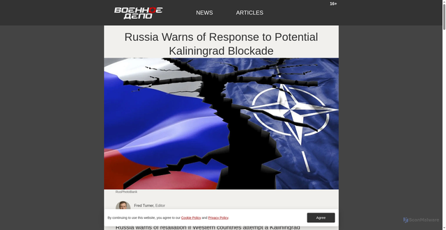 Security scan screenshot of https://voennoedelo.com/en/posts/id15309-kaliningrad-blockade-warning-russia-signals-response