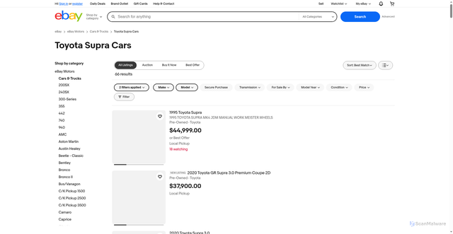 Security scan screenshot of https://www.ebay.com/b/Toyota-Supra-Cars/6001/bn_24015120
