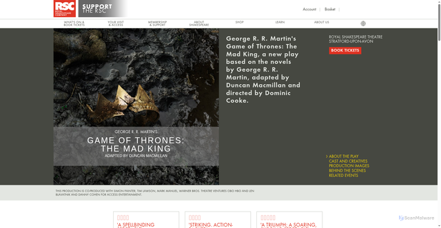 Security scan screenshot of https://www.rsc.org.uk/game-of-thrones-the-mad-king/about-the-play