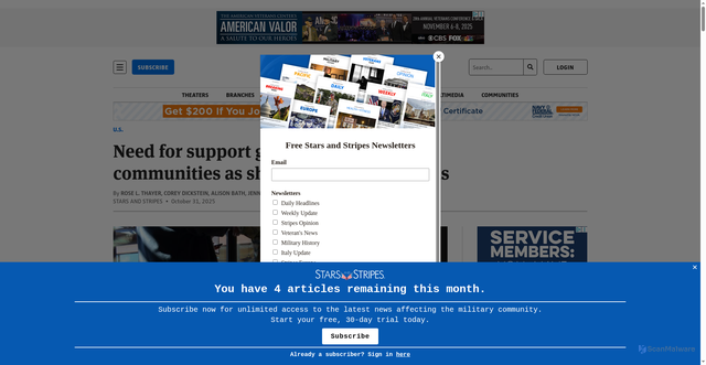 Security scan screenshot of https://www.stripes.com/theaters/us/2025-10-31/shutdown-grows-support-needed-military-communities-19610698.html