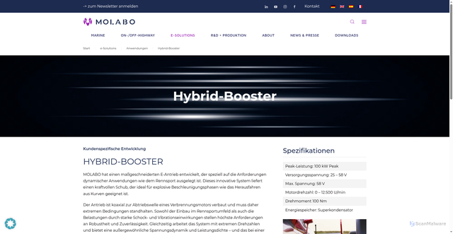 Security scan screenshot of https://molabo.com/e-solutions/anwendungen/hybrid-booster/