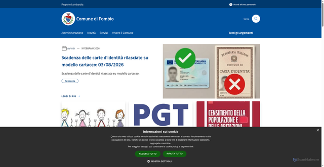 Security scan screenshot of https://www.comune.fombio.lo.it