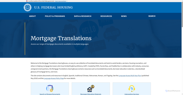 Security scan screenshot of https://www.fhfa.gov/mortgage-translations