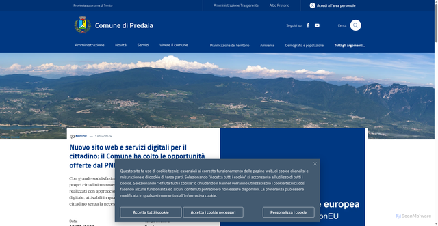 Security scan screenshot of https://www.comune.predaia.tn.it/