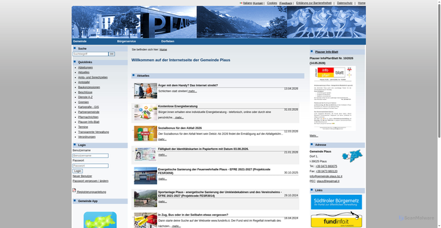 Security scan screenshot of https://www.gemeinde.plaus.bz.it