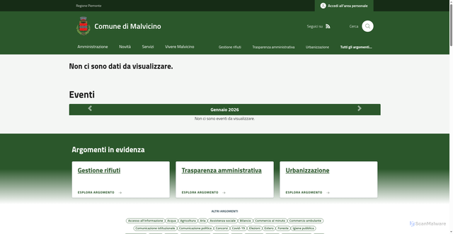 Security scan screenshot of https://www.comune.malvicino.al.it/
