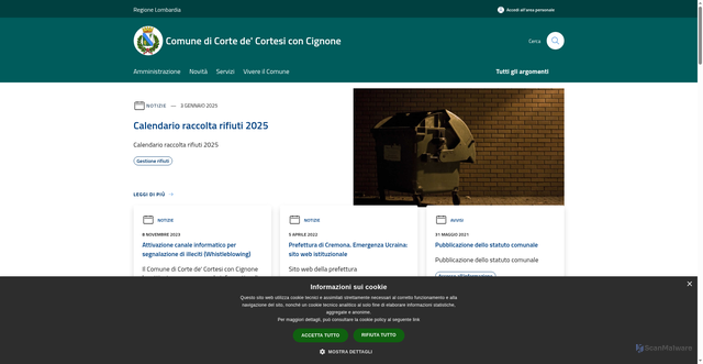 Security scan screenshot of https://www.comune.cortedecortesiconcignone.cr.it/it