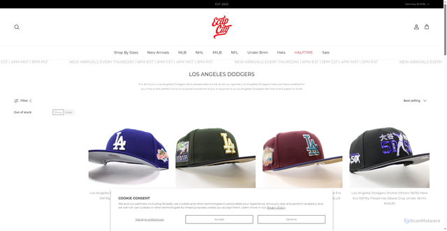 Security scan screenshot of https://www.ecapcity.com/collections/los-angeles-dodgers?srsltid=AfmBOoq_UHsn0dtLv1ak3aBcjb8SA_UMiaq17DGToFskh736SRi1Q5yx