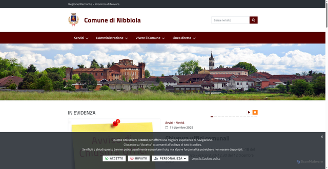 Security scan screenshot of https://www.comune.nibbiola.no.it/it-it/home