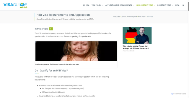 Security scan screenshot of https://visaguide.world/us-visa/nonimmigrant/employment/h1b/