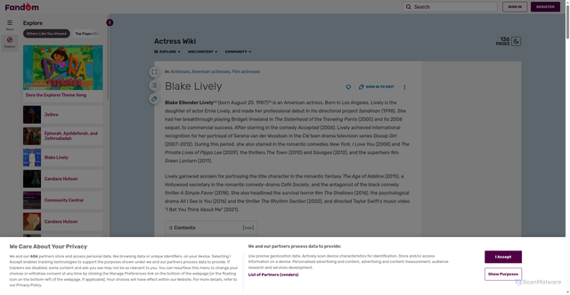 Security scan screenshot of https://actress.fandom.com/wiki/Blake_Lively