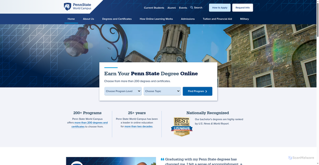 Security scan screenshot of https://www.worldcampus.psu.edu